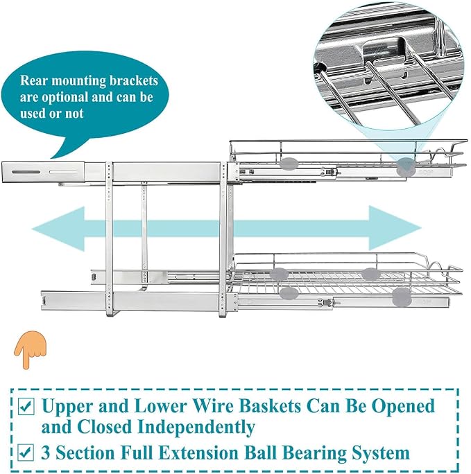 OCG 2 Tier Pull Out Cabinet Organizer, Pull Out Drawers - Image 3