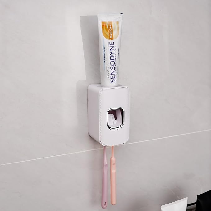 2 Slot Plastic Toothbrush Holder and Toothpaste Dispenser Wall Mounted - Image 7