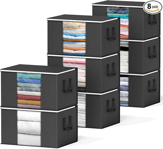 SpaceAid 8 Pack 90L Clothing Storage Bags, Heavy Duty Closet Storage Bins by SpaceAid