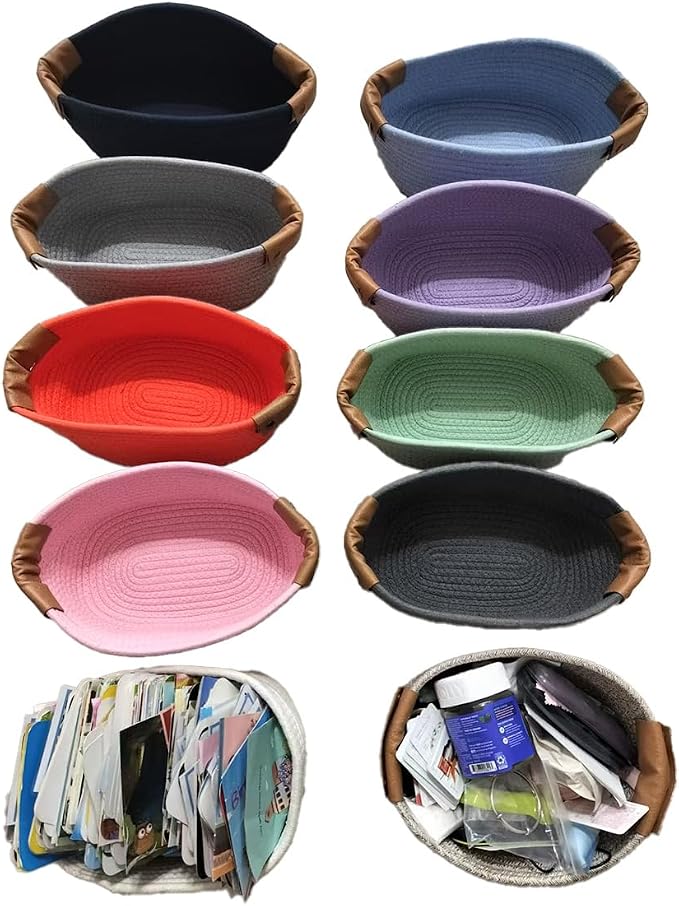 Small Cotton Woven Basket with PU Leather Handle, Baby Kids Clothes Toys Candy - Image 8