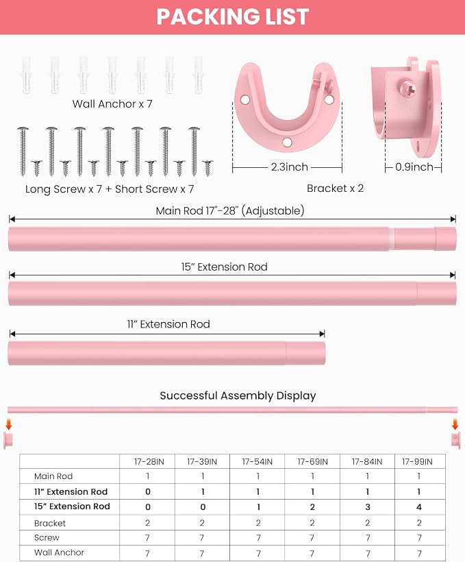 Closet Rods for Hanging Clothes, 17 to 54 Inches Stepless Adjustable Metal - Image 5