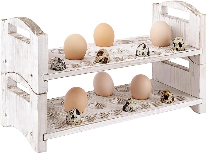 Wooden Egg Holder 2 Layer Fresh Egg Rack Holders Countertop Stackable Quail Egg by PrimRend