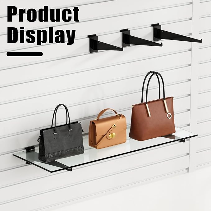 10" Black Slat Wall Shelf Brackets, Floating Metal Slat Wall Accessories - Image 6