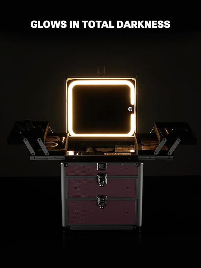 Qislee Makeup Box with Double Drawers and Four Trays, A Detachable Lighted - Image 8