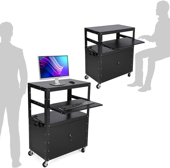 Garvee Mobile AV Cart with Lockable Cabinet, Adjustable Height Laptop Stand - Image 7