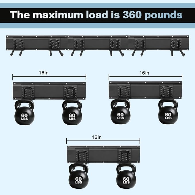 Garage Tool Organizer Wall Mount 32in- 4 Heavy Duty Hooks, 240lbs Capacity - Image 4