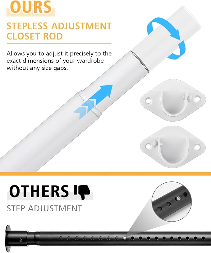 Closet Rod, 17 to 64 Inch Heavy Duty Adjustable Metal Clothing Rack - Image 2