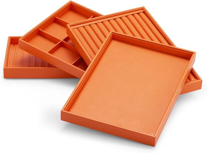 Oirlv Luxury Leather Jewelry Tray Necklace Bracelet Organizer Tray Stackable - Image 4