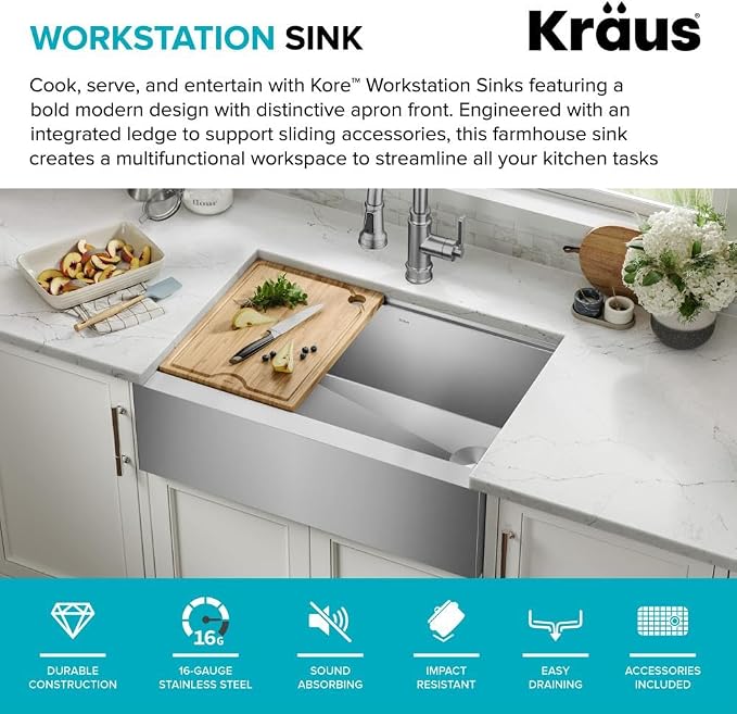 Kraus Kore 30-Inch Rounded Farmhouse Workstation - Image 3