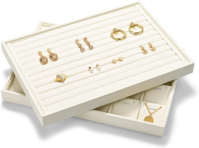 24 Grids Microfiber Jewelry Trays Ring Earrings Organizer Tray Stackable - Image 7