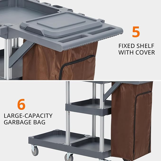 3 - Shelf Heavy - Duty Commercial Janitorial Cart - 16 - Gallon Trash Bag - Image 3
