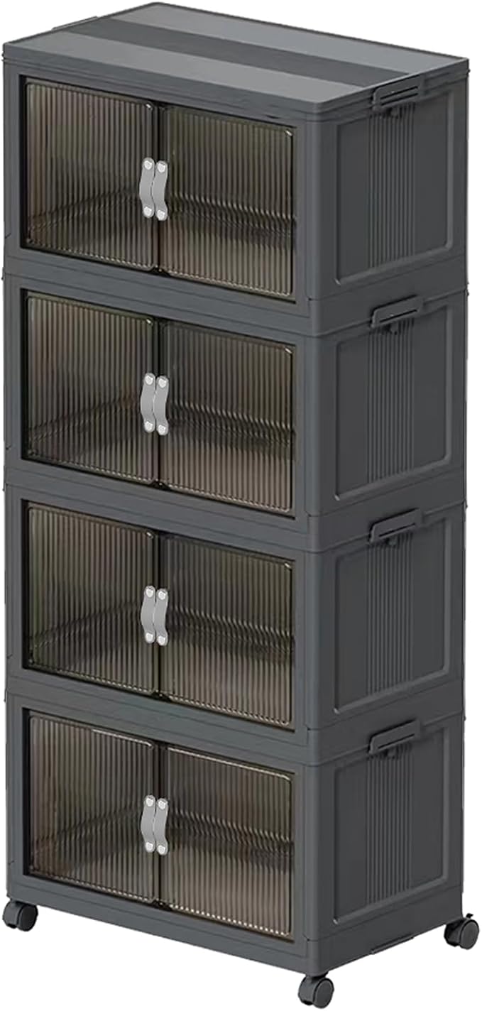 Stackable Storage Bins with Lid & Wheel, Folding Storage Cabinet with Door by ONAIL