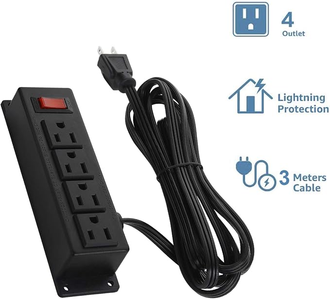 2Pack Wall Mount Power Outlet Strip, 4 Outlet Mountable Power Strip - Image 2