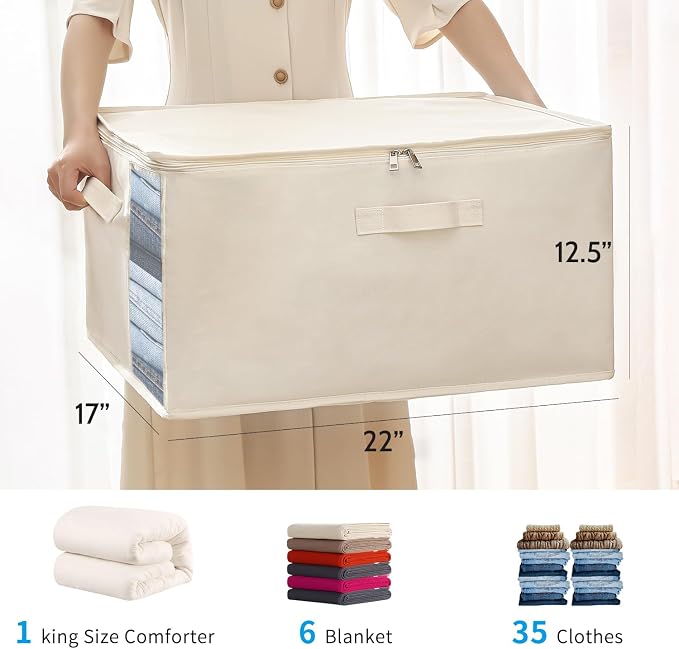 4 Pack Large Canvas Comforter Storage Bags Closet Organizer - Image 7
