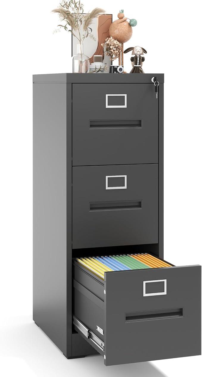 3 Drawer File Cabinet with Lock, Vertical Metal Filing Storage Cabinet by EKJOfficials