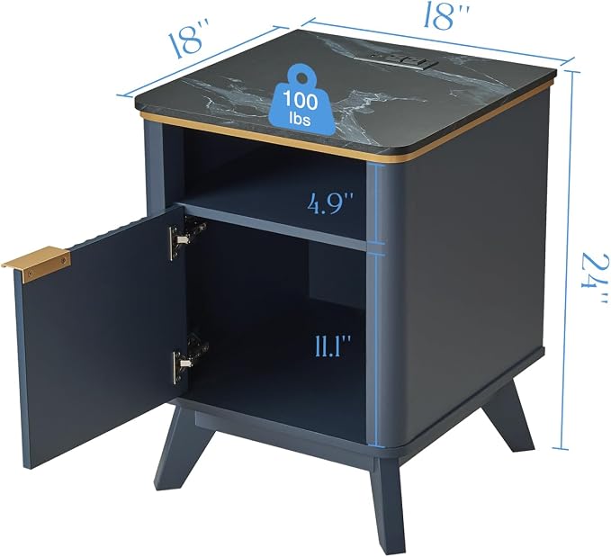 QUW Fluted Nightstands with Charging Station, Wooden Bedside Table with Faux - Image 2