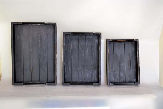 Coffee Table Tray Decorative Nested Vintage Wood Serving Tray Set - Image 3