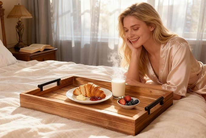 Coffee Table Tray Decorative Nested Vintage Wood Serving Tray Set - Image 3