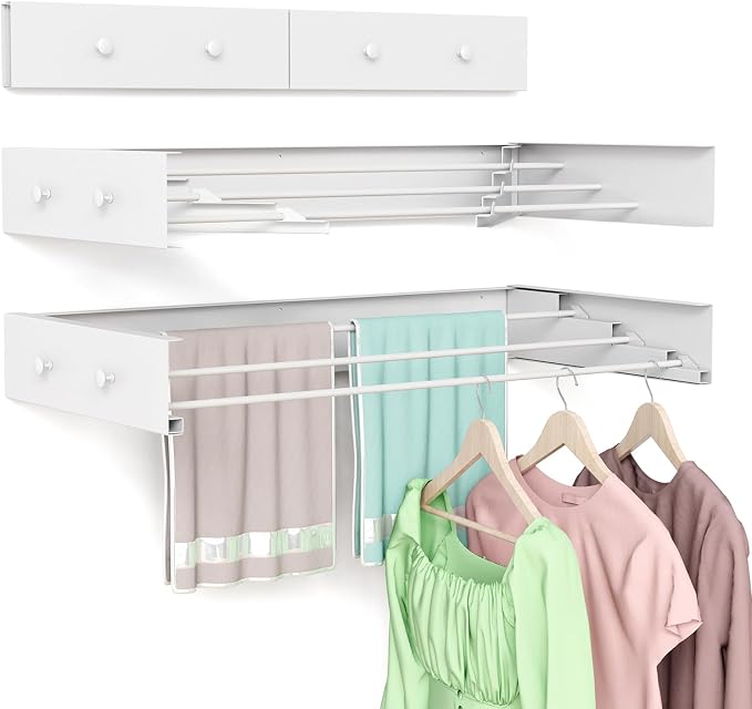 Wall Mounted Drying Rack for Laundry 19.8'', Folding Drying Rack Clothing Wall by BAKON