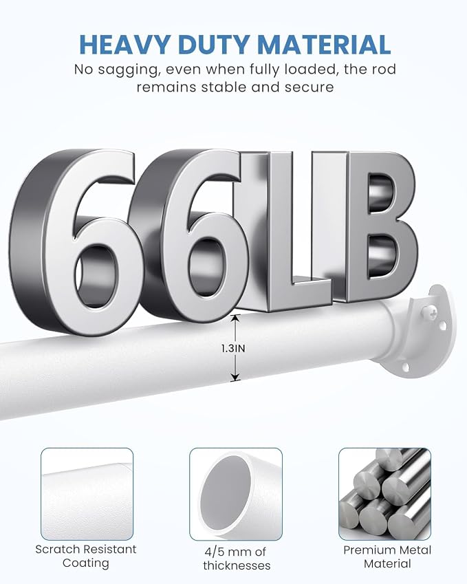 Closet Rods for Hanging Clothes, 17 to 69 Inches Stepless Adjustable Metal - Image 4