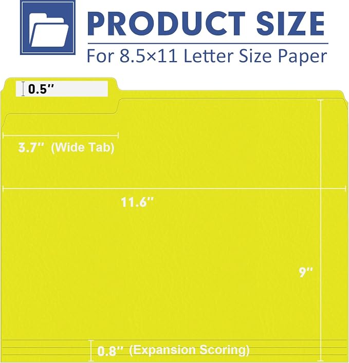 File Folder, PANDRI 120 Pack File Folder, 1/3 Cut Tab, Letter Size, Filing - Image 2