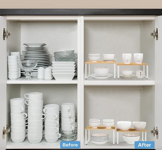 NEX Bamboo Kitchen Cabinet and Counter Shelf Organizer, Stackable & Expandable - Image 4