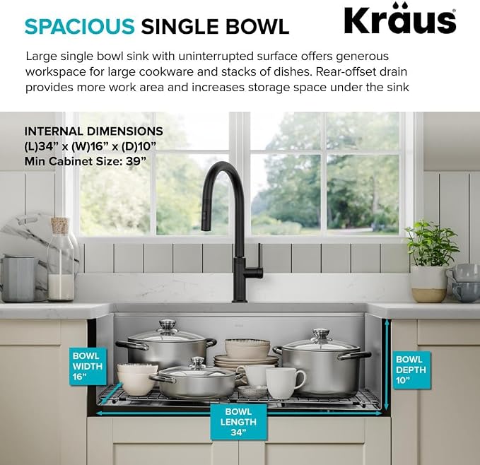 KRAUS Kore 36-Inch Farmhouse Workstation 16 Gauge Single Bowl Stainless Steel - Image 4