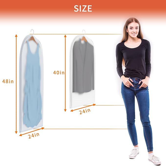 Clear Garment Bags for Hanging Clothes, 40in Dress Clothing Suit Coat for - Image 4