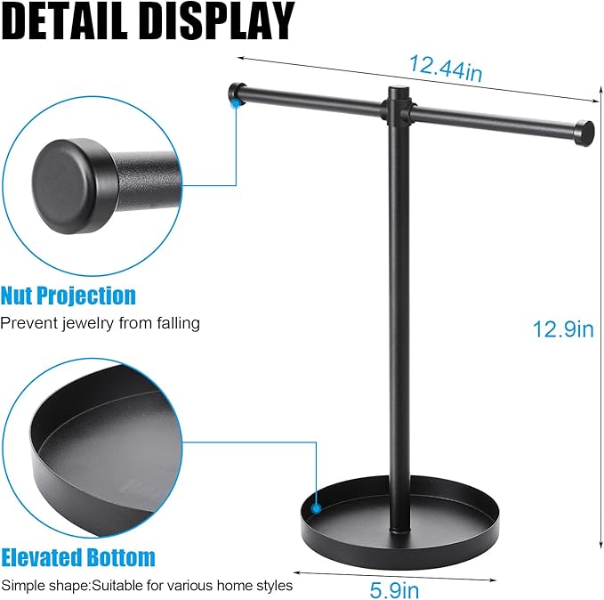 Jewelry Necklace Organizer Stand, 12.9" Tall Sturdy Metal Jewelry Stand - Image 4