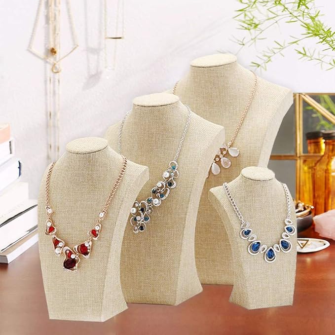Beige Linen Necklace Display Bust - Image 5