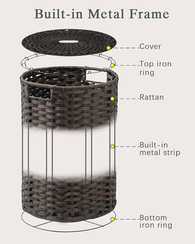 Laundry Hamper with Lid, 19.0 Gal Round Wicker Laundry Basket, Handwoven Rattan - Image 8