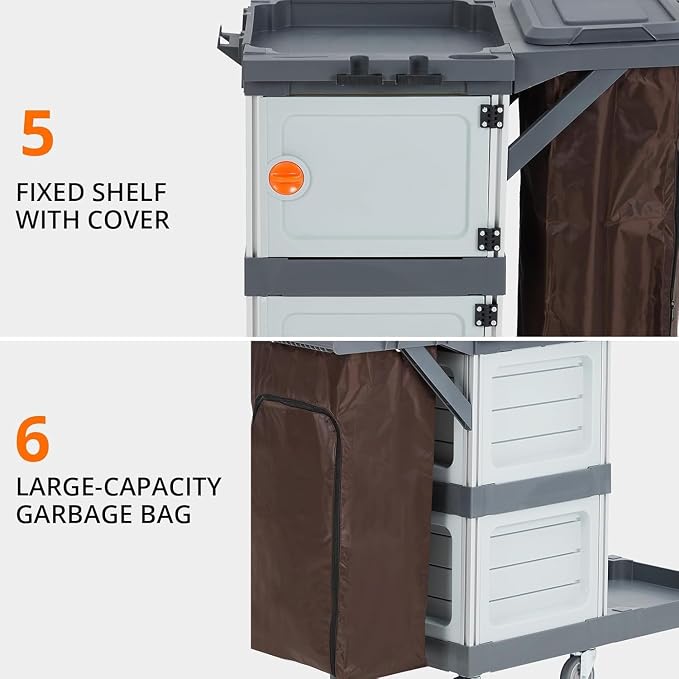 Commercial Janitorial Cleaning Cart: 3 Shelves + 2 Cabinets + Oxford Bag + Cover - Image 7