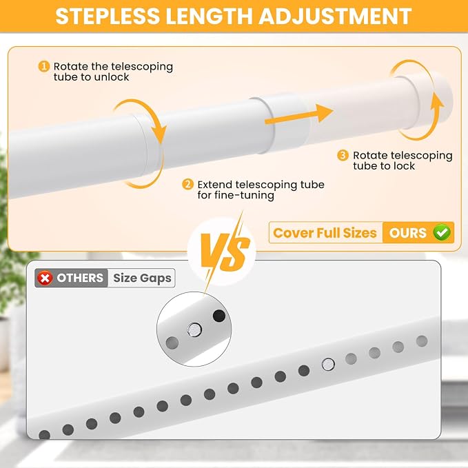 Closet Rods for Hanging Clothes, 17-54 Inch No-Cut Stepless Adjustable Closet - Image 2