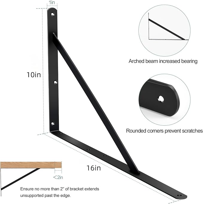 24 Pack L16 x H 10" Black Heavy Duty Shelf Brackets - Image 2