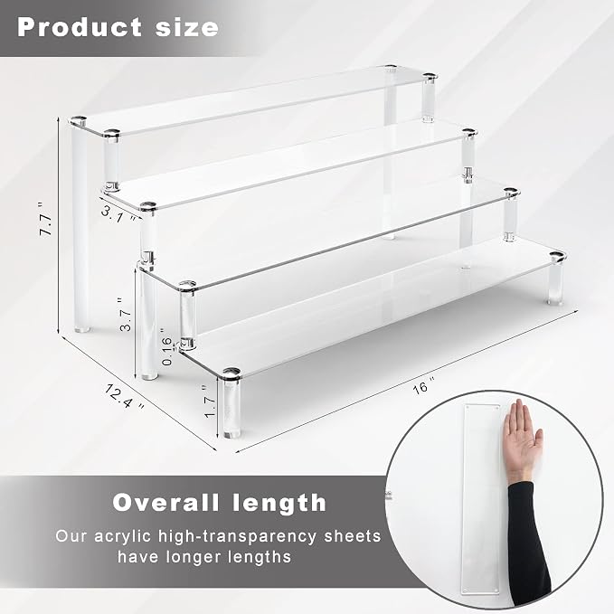 ULENDIS Acrylic Stands for Display, 4 Tier Clear Display Stand Risers Shelf for - Image 4