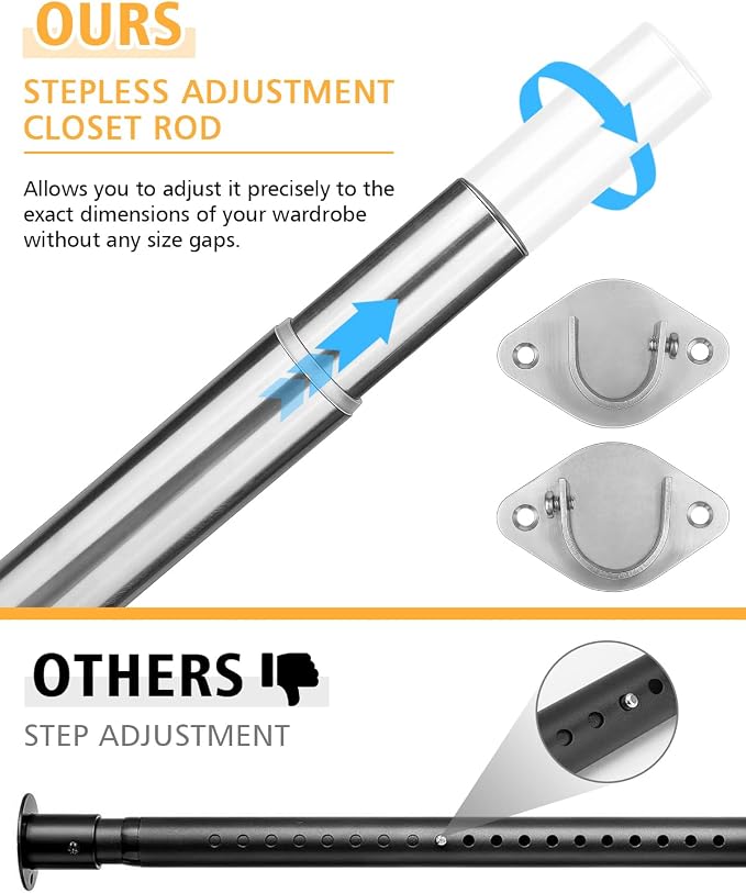 Closet Rod, 17 to 39 Inch Heavy Duty Adjustable Metal Clothing Rack - Image 2