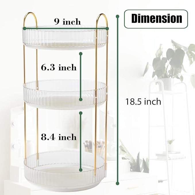 Rotating Makeup Organizer Countertop 3 Tier Lazy Susan Trays Clear Skincare - Image 6