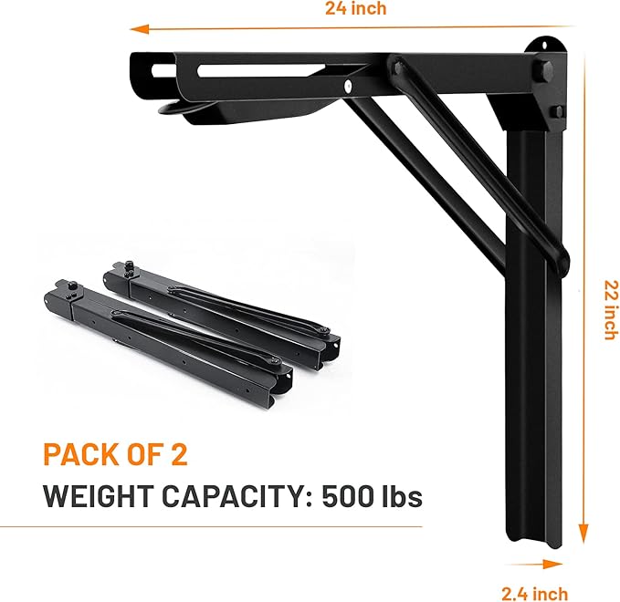 Wallmaster 24inch Folding Shelf Brackets Garage Heavy Duty Steel Max Load 500lb - Image 2