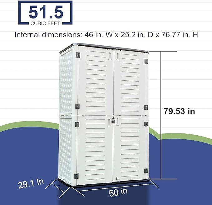 KINYING Outdoor Storage Shed Waterproof, Resin Vertical Storage Cabinet - Image 6