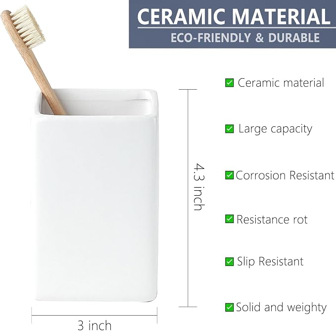 White Ceramic Toothbrush Holder - Image 2