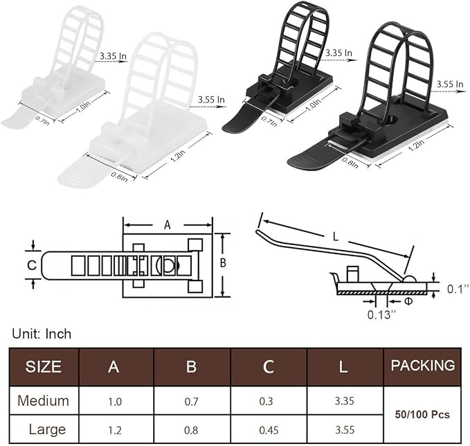 50Pcs Adjustable Adhesive Cable Management Clips, Nylon Cable Strap Ties Wire - Image 7