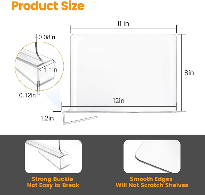 OKPOW Shelf Dividers for Closet Organization: 8" Tall X 12" Deep Acrylic Clear - Image 7