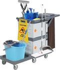 Commercial Janitorial Cleaning Cart: 3 Shelves + 2 Cabinets + Oxford Bag + Cover by Unknown