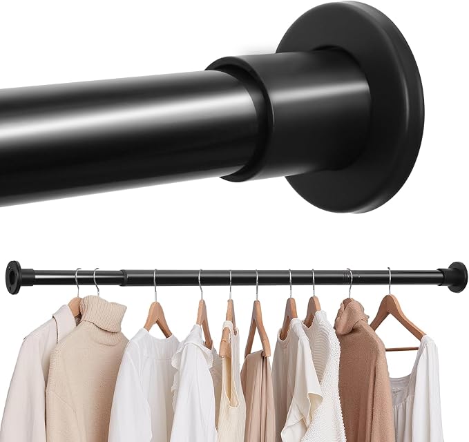 Black Adjustable Closet Rod 18-77 Inches, Heavy Duty Metal Clothes Hanging Rod by Unknown