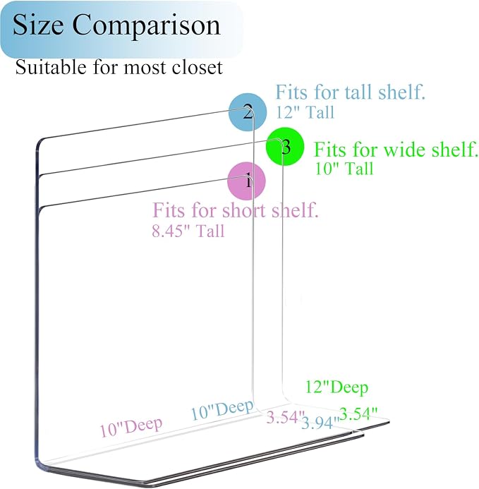 Acrylic Shelf Dividers for Closet Organization: 10" Tall Clear Closet Dividers - Image 2