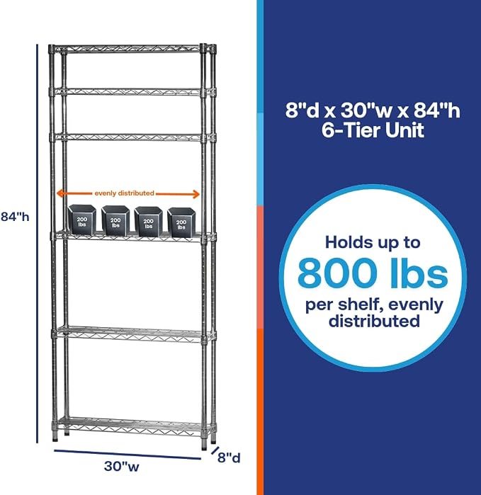Shelving Inc. 8" d x 30" w x 84" h Chrome Wire Shelving - Image 6