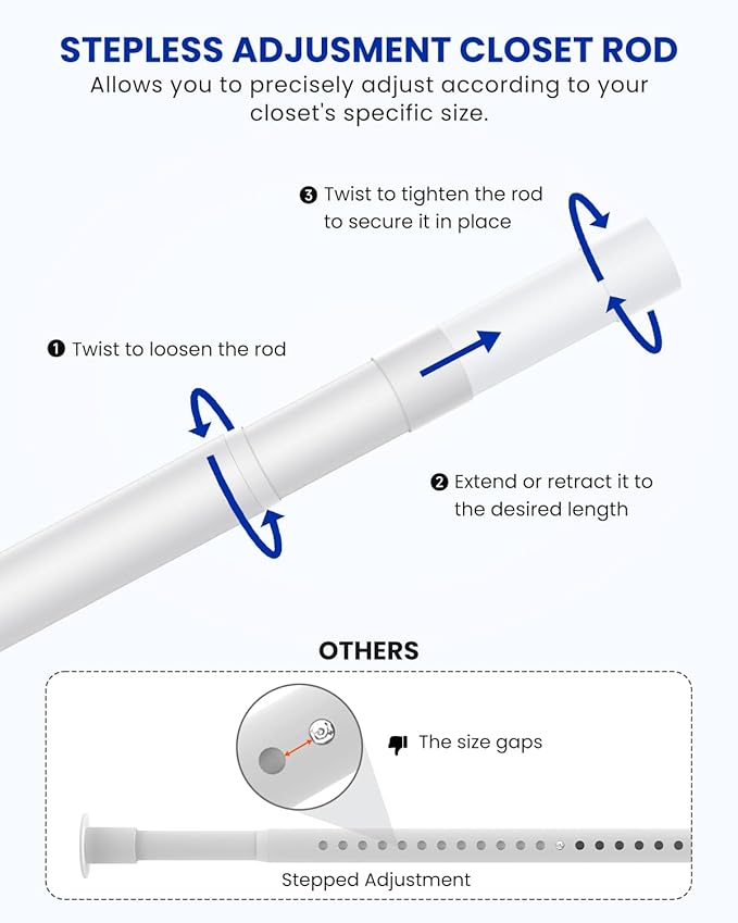 Closet Rods for Hanging Clothes, 17 to 159 Inches Stepless Adjustable Metal - Image 2