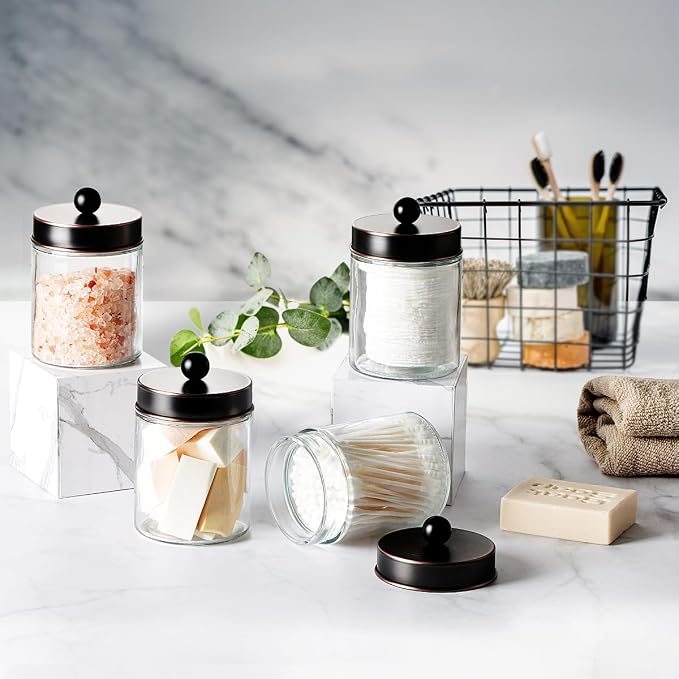 Amolliar 6 Pack Apothecary Jars Bathroom Vanity Organizer- Rustic Farmhouse - Image 6
