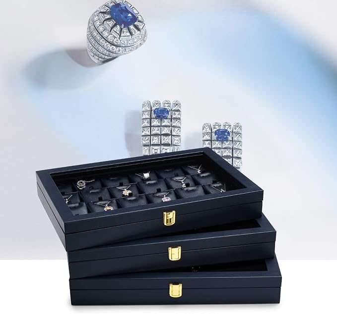 Oirlv Premium Blue Leather Flat Jewelry Tray - Image 9