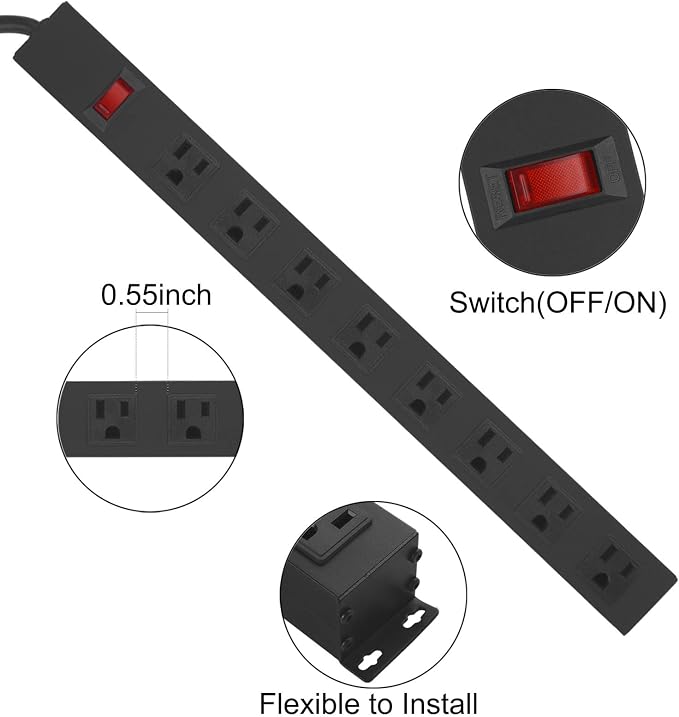 4Pack Metal 8 Outlet Mountable Power Strip, Wall Mount Outlet Heavy Duty - Image 3